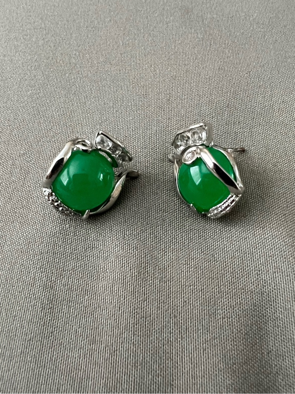 Jade Studs with Silver Accents
